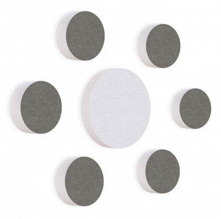 7 Akustik Schallabsorber aus Basotect ® G+ / Kreis Colore-Set Granitgrau + Weiß