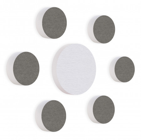 7 Acoustic sound absorbers made of Basotect ® G+ / Circular Colore-Set granite grey - white