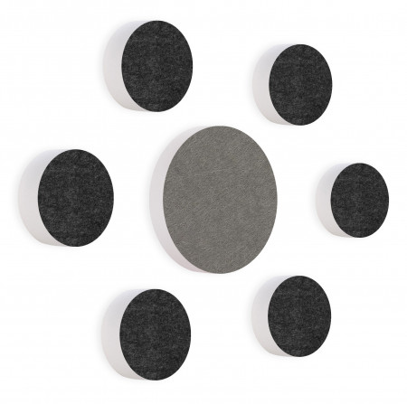 7 Acoustic sound absorbers made of Basotect ® G+ / Circular Colore-Set anthracite - granite grey