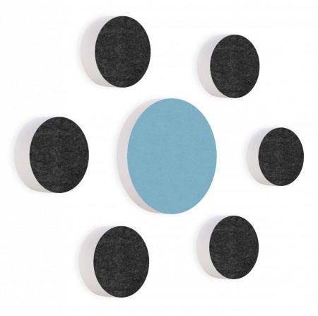 7 Acoustic sound absorbers made of Basotect ® G+ / Circular Colore-Set anthracite - light blue