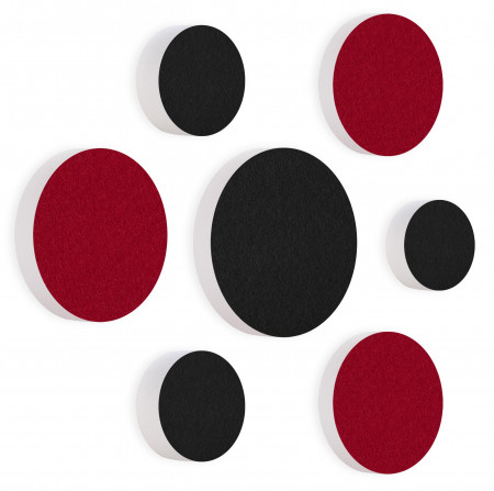 7 Akustik Schallabsorber aus Basotect ® G+ / Kreis Colore-Set Schwarz + Bordeaux