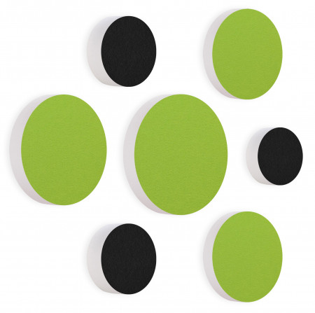 7 Acoustic sound absorbers made of Basotect ® G+ / Circular Colore-Set black - light green