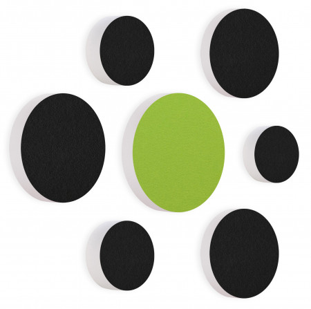 7 Acoustic sound absorbers made of Basotect ® G+ / Circular Colore-Set black - light green