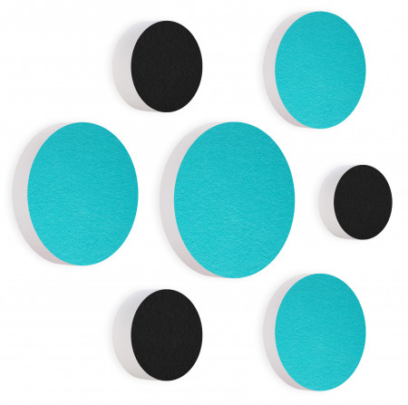 7 Acoustic sound absorbers made of Basotect ® G+ / Circular Colore-Set black - turquoise