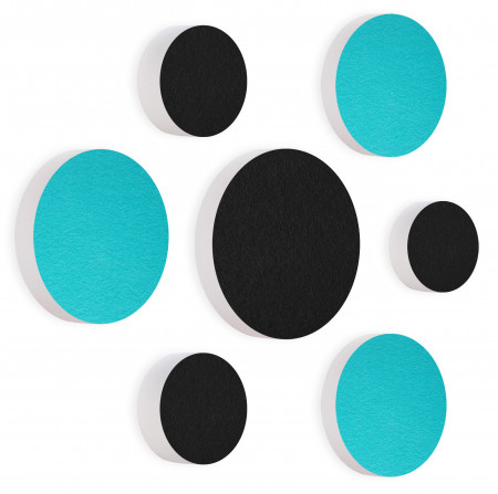 7 Acoustic sound absorbers made of Basotect ® G+ / Circular Colore-Set black - turquoise