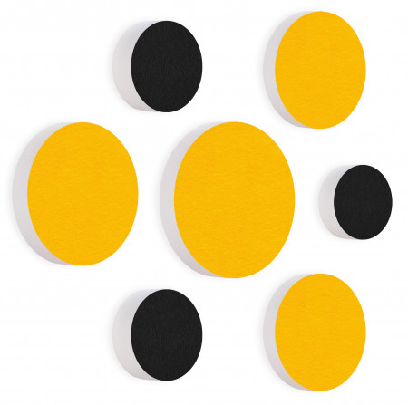 7 Acoustic sound absorbers made of Basotect ® G+ / Circular Colore-Set black - sunny yellow