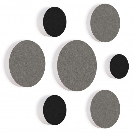 7 Acoustic sound absorbers made of Basotect ® G+ / Circular Colore-Set black - granite grey