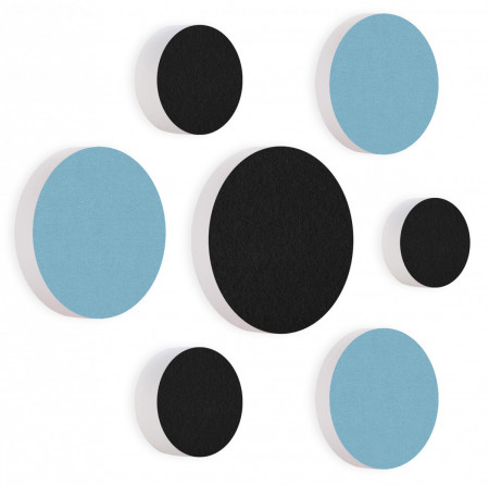 7 Acoustic sound absorbers made of Basotect ® G+ / Circular Colore-Set black - light blue