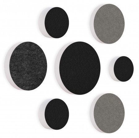 7 Acoustic sound absorbers made of Basotect ® G+ / Circular Colore-Set black - granite grey - anthracite