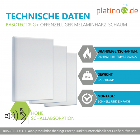 Schallabsorber aus Basotect G+®, 3 Absorberelemente Rechteck mit Fase, 825x550x50mm