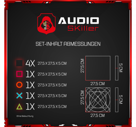 AUDIO SKiller 8 Schallabsorber Set #01 Level UP aus Basotect G+® mit Akustikfilz/Akustikverbesserung für Gamer, Streamer, Youtuber