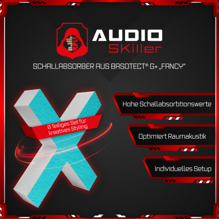 AUDIO SKiller 8 Schallabsorber Set #01 Level UP aus Basotect G+® mit Akustikfilz/Akustikverbesserung für Gamer, Streamer, Youtuber