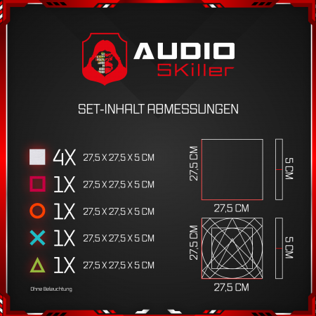 AUDIO SKiller 8 Schallabsorber Set #02 Level UP aus Basotect G+® mit Akustikfilz/Akustikverbesserung für Gamer, Streamer, Youtuber