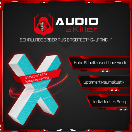 AUDIO SKiller 8 Schallabsorber Set #02 Level UP aus Basotect G+® mit Akustikfilz/Akustikverbesserung für Gamer, Streamer, Youtuber