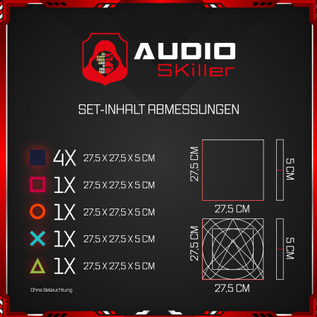 AUDIO SKiller 8 Schallabsorber Set #03 Level UP aus Basotect G+® mit Akustikfilz/Akustikverbesserung für Gamer, Streamer, Youtuber