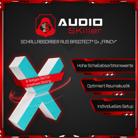 AUDIO SKiller 8 Schallabsorber Set #03 Level UP aus Basotect G+® mit Akustikfilz/Akustikverbesserung für Gamer, Streamer, Youtuber
