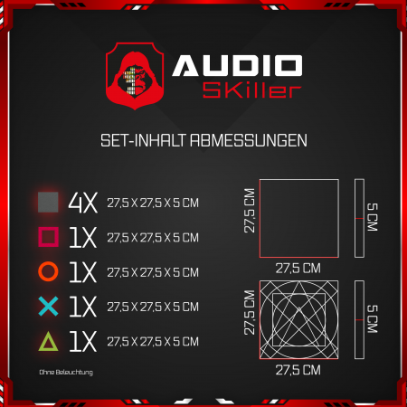 AUDIO SKiller 8 Schallabsorber Set #04 Level UP aus Basotect G+® mit Akustikfilz/Akustikverbesserung für Gamer, Streamer, Youtuber