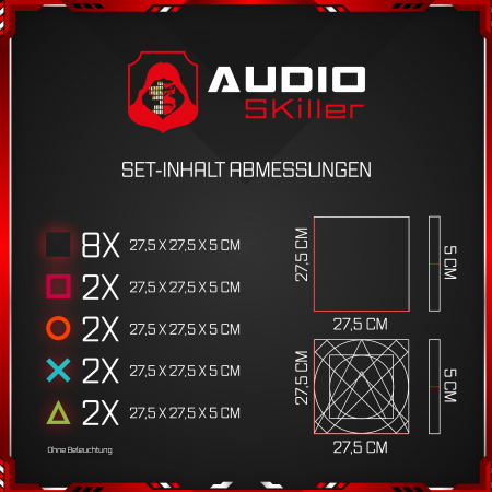 AUDIO SKiller 16 Schallabsorber Set #01 Level UP aus Basotect G+® mit Akustikfilz/Akustikverbesserung für Gamer, Streamer, Youtuber