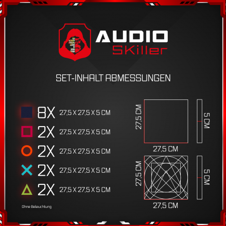 AUDIO SKiller 16 Schallabsorber Set #03 Level UP aus Basotect G+® mit Akustikfilz/Akustikverbesserung für Gamer, Streamer, Youtuber