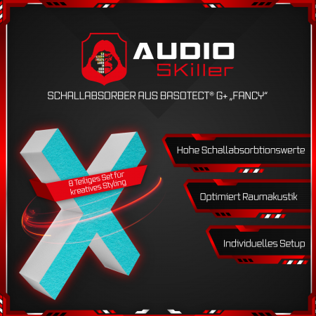 AUDIO SKiller 16 Schallabsorber Set #04 Level UP aus Basotect G+® mit Akustikfilz/Akustikverbesserung für Gamer, Streamer, Youtuber