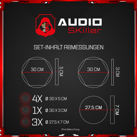 AUDIO SKiller 8 Schallabsorber Set LEVEL UP aus Basotect G+® mit Akustikfilz in Anthrazit/Akustikverbesserung für Gamer, Streamer, YouTuber