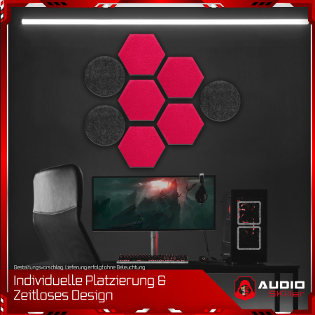 AUDIO SKiller 8 Schallabsorber Set LEVEL UP aus Basotect G+® mit Akustikfilz in Anthrazit+Fuchsia/Akustikverbesserung für Gamer, Streamer, YouTuber