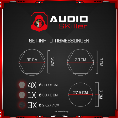 AUDIO SKiller 8 Schallabsorber Set LEVEL UP aus Basotect G+® mit Akustikfilz in Anthrazit+Granitgrau/Akustikverbesserung für Gamer, Streamer, YouTuber