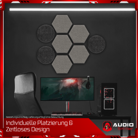 AUDIO SKiller 8 Schallabsorber Set LEVEL UP aus Basotect G+® mit Akustikfilz in Anthrazit+Granitgrau/Akustikverbesserung für Gamer, Streamer, YouTuber