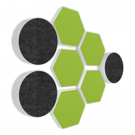 AUDIO SKiller 8 Sound Absorber Set LEVEL UP made of Basotect G+® with acoustic felt in anthracite+light green/acoustic improvement for gamers, streamers, YouTuber