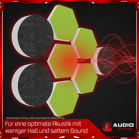 AUDIO SKiller 8 Sound Absorber Set LEVEL UP made of Basotect G+® with acoustic felt in anthracite+light green/acoustic improvement for gamers, streamers, YouTuber
