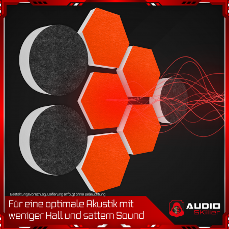 AUDIO SKiller 8 Schallabsorber Set LEVEL UP aus Basotect G+® mit Akustikfilz in Anthrazit+Orange/Akustikverbesserung für Gamer, Streamer, YouTuber