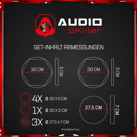 AUDIO SKiller 8 Schallabsorber Set LEVEL UP aus Basotect G+® mit Akustikfilz in Anthrazit+Schwarz/Akustikverbesserung für Gamer, Streamer, YouTuber