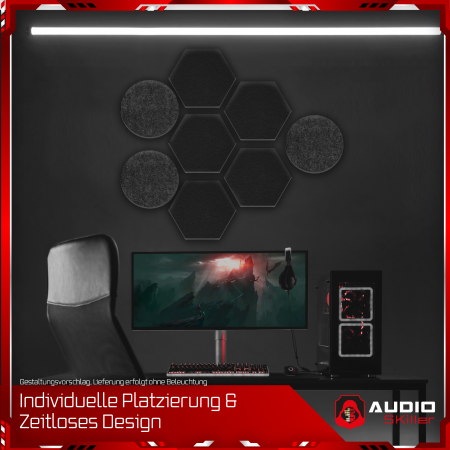 AUDIO SKiller 8 Schallabsorber Set LEVEL UP aus Basotect G+® mit Akustikfilz in Anthrazit+Schwarz/Akustikverbesserung für Gamer, Streamer, YouTuber