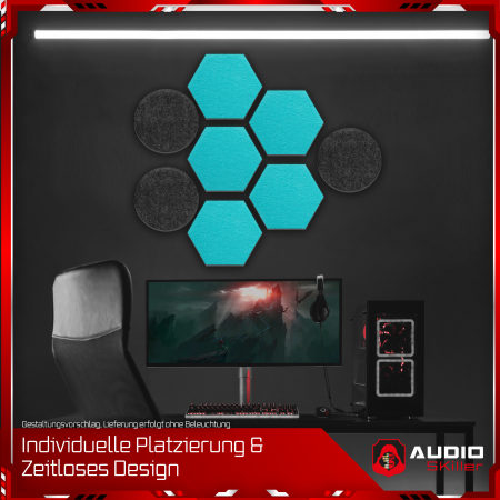 AUDIO SKiller 8 Schallabsorber Set LEVEL UP aus Basotect G+® mit Akustikfilz in Anthrazit+Türkis/Akustikverbesserung für Gamer, Streamer, YouTuber