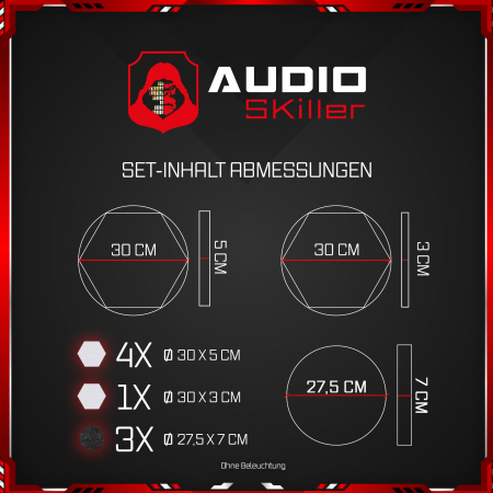 AUDIO SKiller 8 Schallabsorber Set LEVEL UP aus Basotect G+® mit Akustikfilz in Anthrazit+Weiß/Akustikverbesserung für Gamer, Streamer, YouTuber