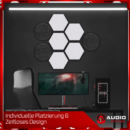 AUDIO SKiller 8 Schallabsorber Set LEVEL UP aus Basotect G+® mit Akustikfilz in Anthrazit+Weiß/Akustikverbesserung für Gamer, Streamer, YouTuber