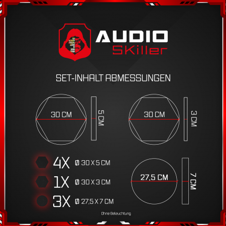 AUDIO SKiller 8 Schallabsorber Set LEVEL UP aus Basotect G+® mit Akustikfilz in Schwarz/Akustikverbesserung für Gamer, Streamer, YouTuber