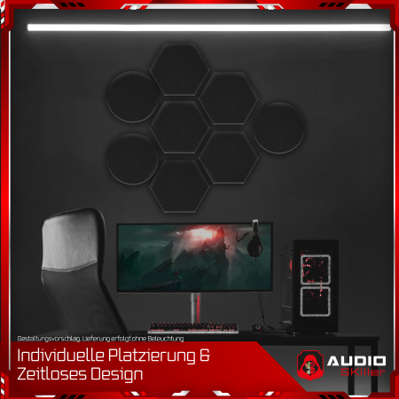 AUDIO SKiller 8 Schallabsorber Set LEVEL UP aus Basotect G+® mit Akustikfilz in Schwarz/Akustikverbesserung für Gamer, Streamer, YouTuber
