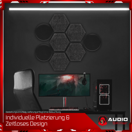 AUDIO SKiller 8 Schallabsorber Set LEVEL UP aus Basotect G+® mit Akustikfilz in Schwarz+Anthrazit/Akustikverbesserung für Gamer, Streamer, YouTuber