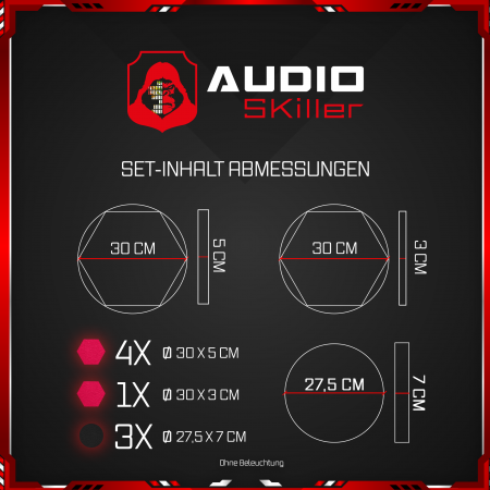 AUDIO SKiller 8 Schallabsorber Set LEVEL UP aus Basotect G+® mit Akustikfilz in Schwarz+Fuchsia/Akustikverbesserung für Gamer, Streamer, YouTuber