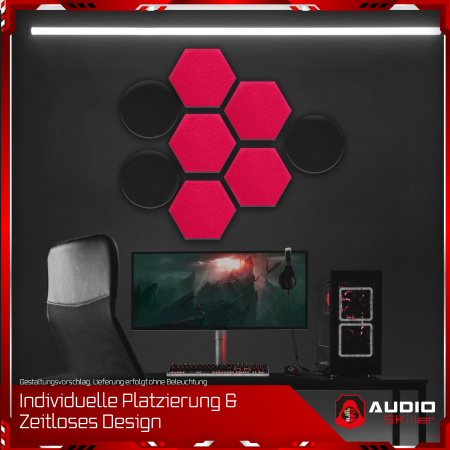 AUDIO SKiller 8 Schallabsorber Set LEVEL UP aus Basotect G+® mit Akustikfilz in Schwarz+Fuchsia/Akustikverbesserung für Gamer, Streamer, YouTuber