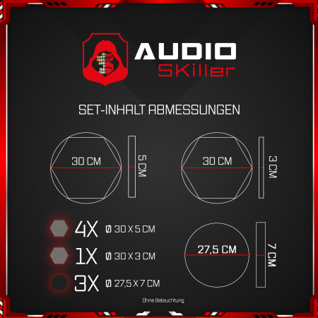AUDIO SKiller 8 Schallabsorber Set LEVEL UP aus Basotect G+® mit Akustikfilz in Schwarz+Granitgrau/Akustikverbesserung für Gamer, Streamer, YouTuber