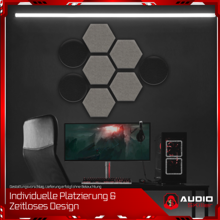 AUDIO SKiller 8 Schallabsorber Set LEVEL UP aus Basotect G+® mit Akustikfilz in Schwarz+Granitgrau/Akustikverbesserung für Gamer, Streamer, YouTuber