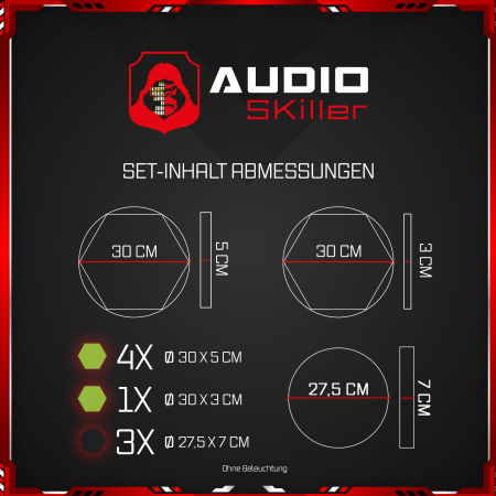 AUDIO SKiller 8 Schallabsorber Set LEVEL UP aus Basotect G+® mit Akustikfilz in Schwarz+Hellgrün/Akustikverbesserung für Gamer, Streamer, YouTuber