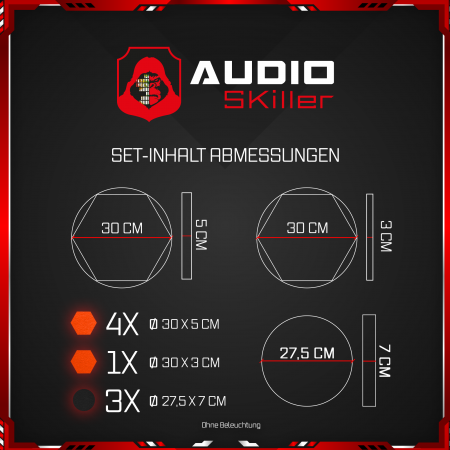 AUDIO SKiller 8 Schallabsorber Set LEVEL UP aus Basotect G+® mit Akustikfilz in Schwarz+Orange/Akustikverbesserung für Gamer, Streamer, YouTuber