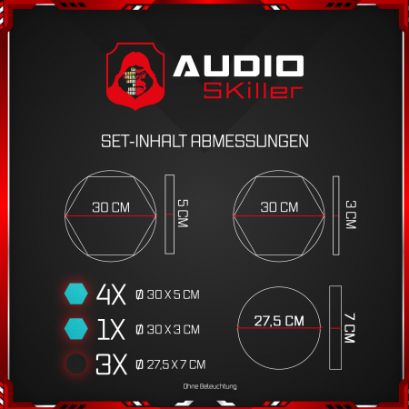 AUDIO SKiller 8 Schallabsorber Set LEVEL UP aus Basotect G+® mit Akustikfilz in Schwarz+Türkis/Akustikverbesserung für Gamer, Streamer, YouTuber