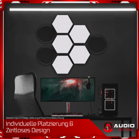 AUDIO SKiller 8 Schallabsorber Set LEVEL UP aus Basotect G+® mit Akustikfilz in Schwarz+Weiß/Akustikverbesserung für Gamer, Streamer, YouTuber
