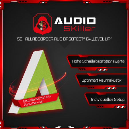 AUDIO SKiller 1 Schallabsorber Element Level UP Dreieck aus Basotect G+® mit Akustikfilz in Hellgrün/Akustikverbesserung für Gamer, Streamer, Youtuber