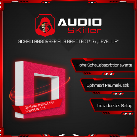 AUDIO SKiller 1 Schallabsorber Element Level UP Quadrat aus Basotect G+® mit Akustikfilz in Fuchsia/Akustikverbesserung für Gamer, Streamer, Youtuber