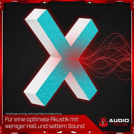 AUDIO SKiller 1 Schallabsorber Element Level UP X-Form aus Basotect G+® mit Akustikfilz in Türkis/Akustikverbesserung für Gamer, Streamer, Youtuber